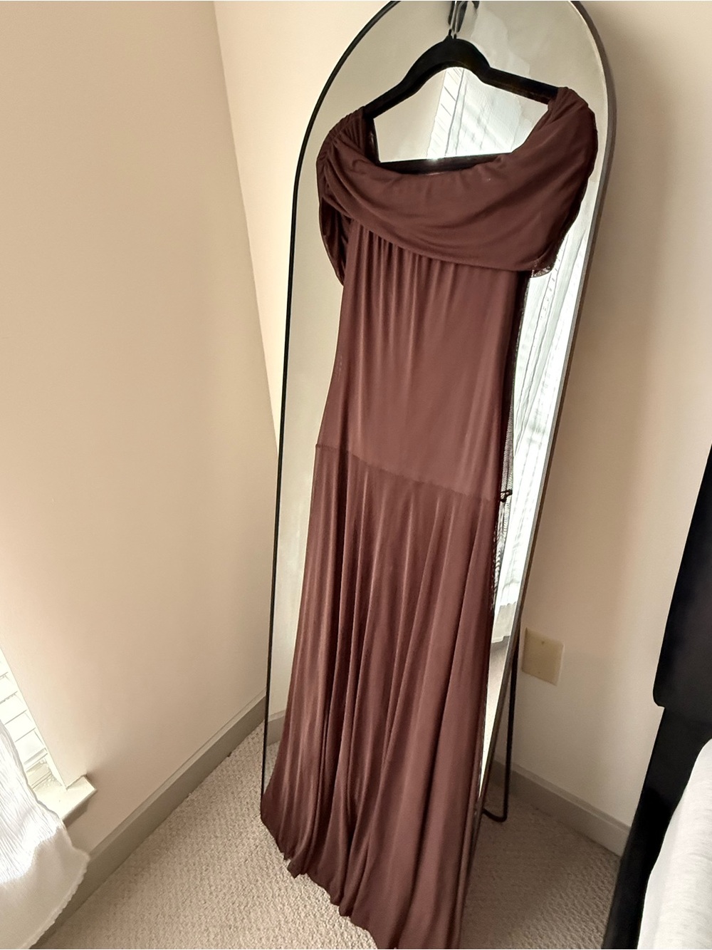 Source Unknown Brown Off-Shoulder Maxi Dress